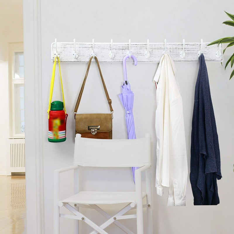 WEBI Coat Rack Wall Mount,10 Hooks,38 9/16" Long Coat Hooks Wall Mounted Large,16" Hole to Hole,Wood Coat Hanger Wall,Hooks for Hanging Coats,Jacket,Clothes,Hats,White - Image 5